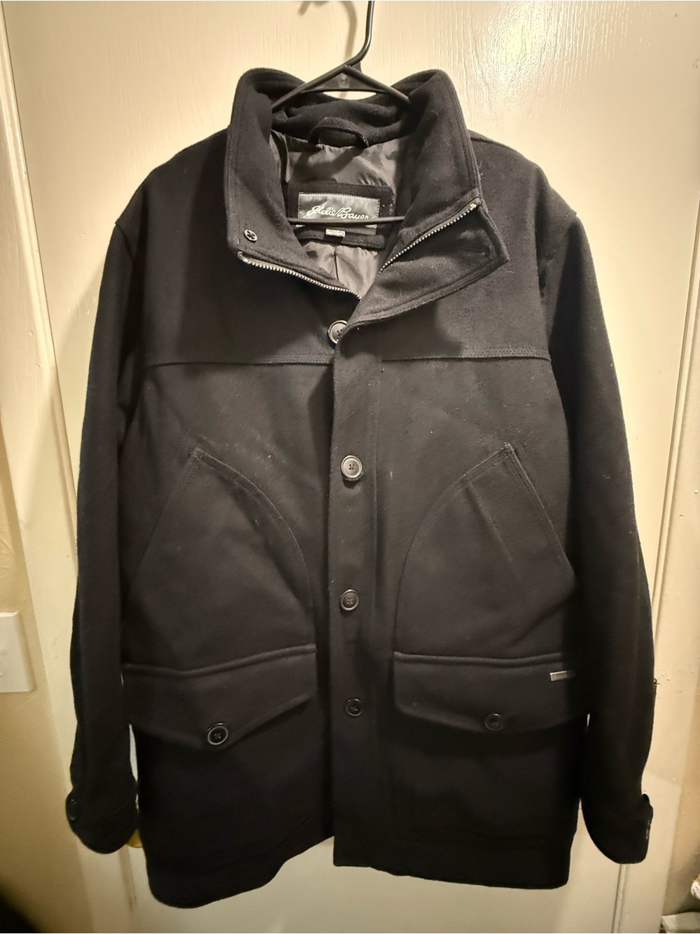 Eddie Bauer Black Men’s Pea Coat with Button Front